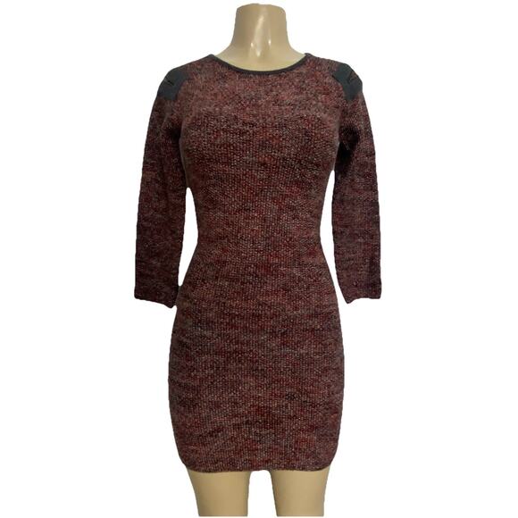 Maje Mini Sweater Dress Sheath Tweed Red Round Neck Zip Shoulder Long Sl… - Picture 1 of 9